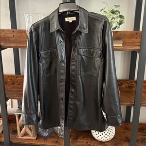 Madewell Black Leather Button-Up Jacket